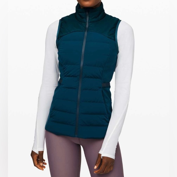 LN!🍒LULULEMON DOWN FOR IT ALL VEST sz 10 NIGHT DIVER Jacket Teal Blue Submarine - Picture 7 of 12